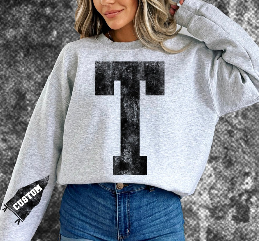 Custom Acid Washed Letter + Custom Sleeve DTF transfer design