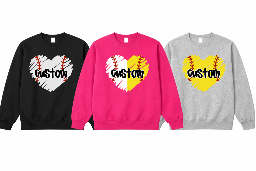 Custom Scribble Hearts Baseball - Softball - Split