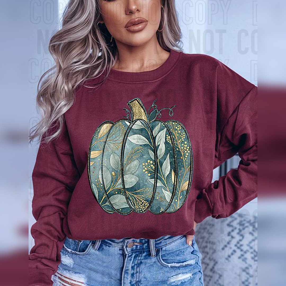 Dark Turquoise Gold Pumpkin – DTF Transfer – product image