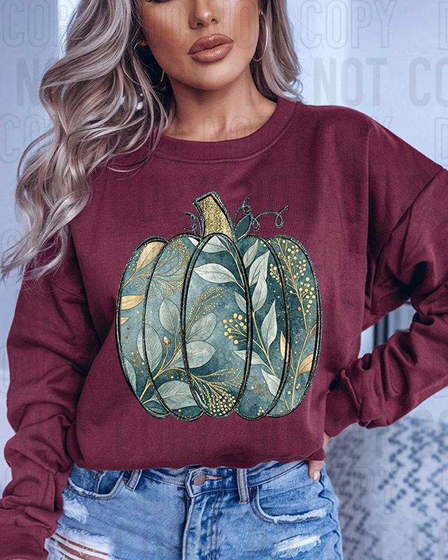 Dark Turquoise Gold Pumpkin DTF transfer design – image 1