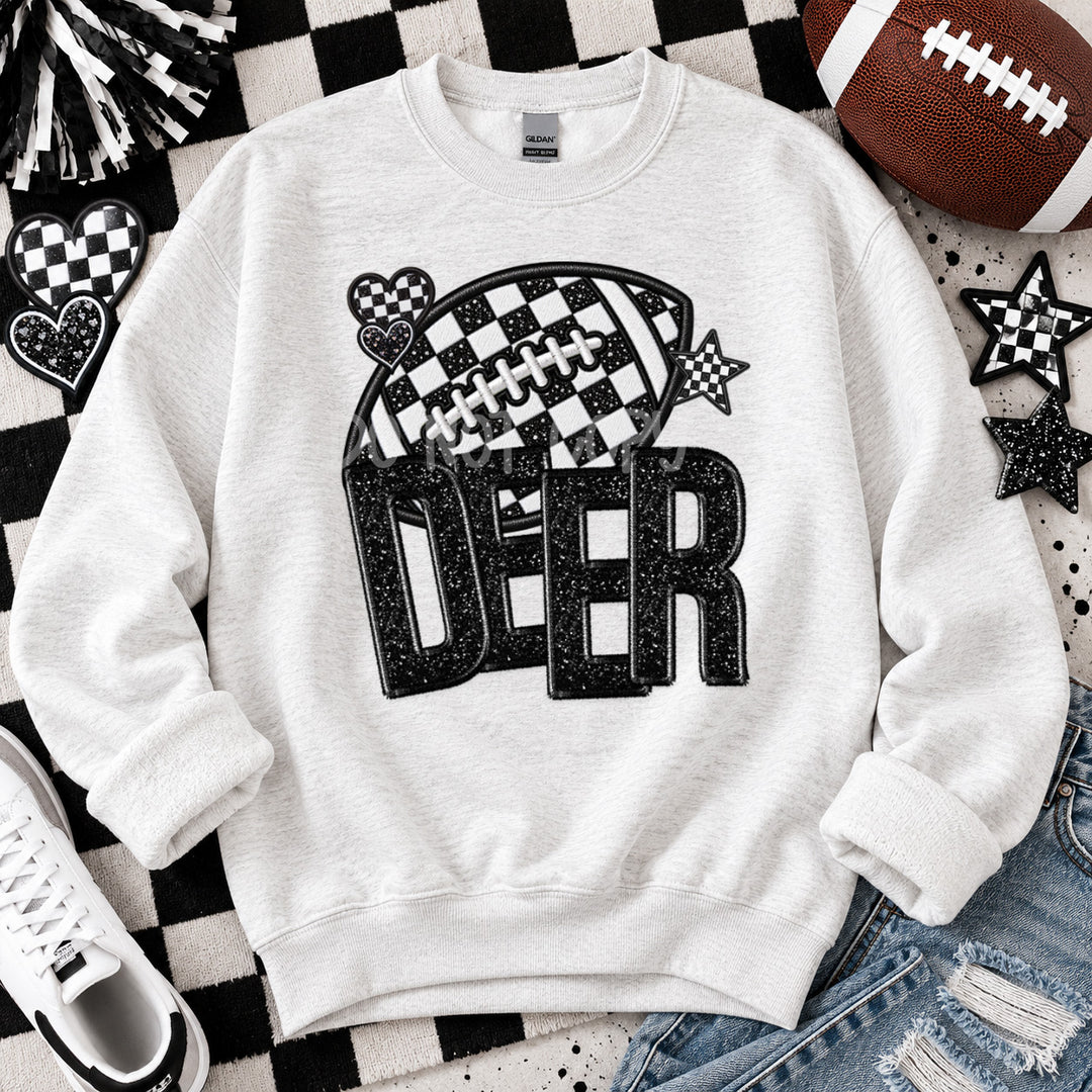 Deer Checkered Football Faux Embroidery mascot DTF transfer