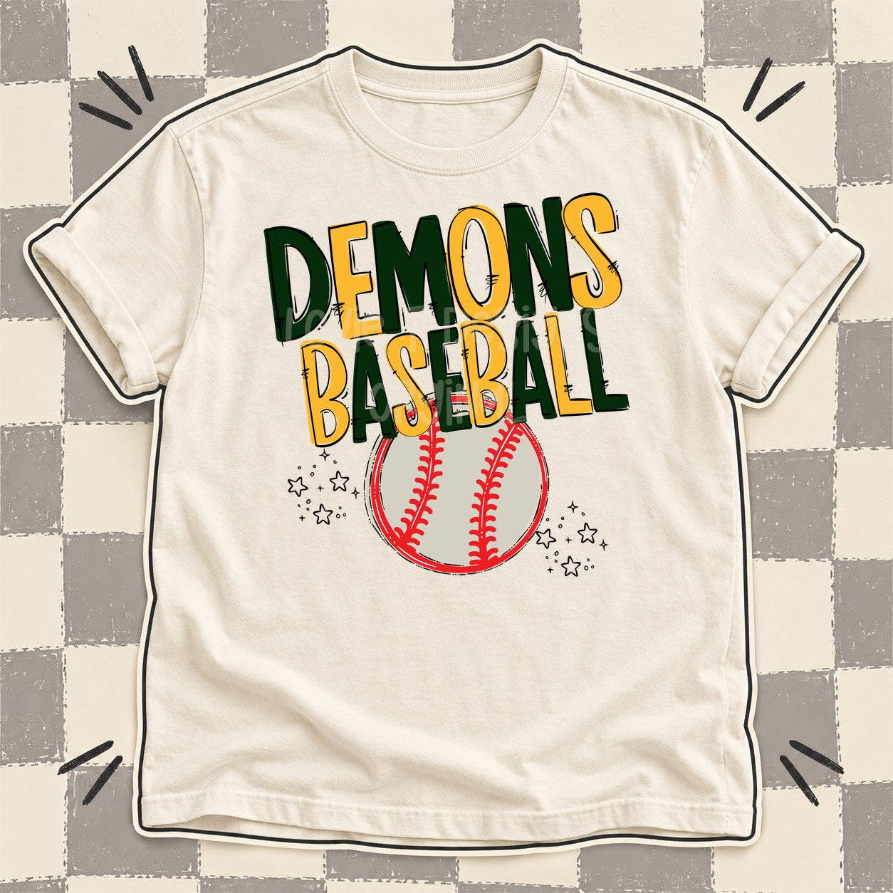 Team Go Baseball Mascots Demons Dark Green Yellow Gold design
