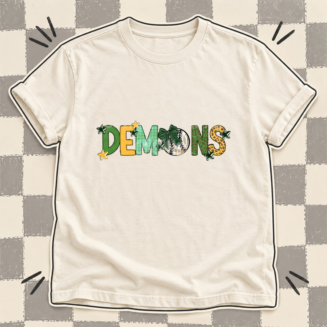 Mixed Doodle Baseball Mascots – Mascot Colors Demons Dark Green Yellow Gold design