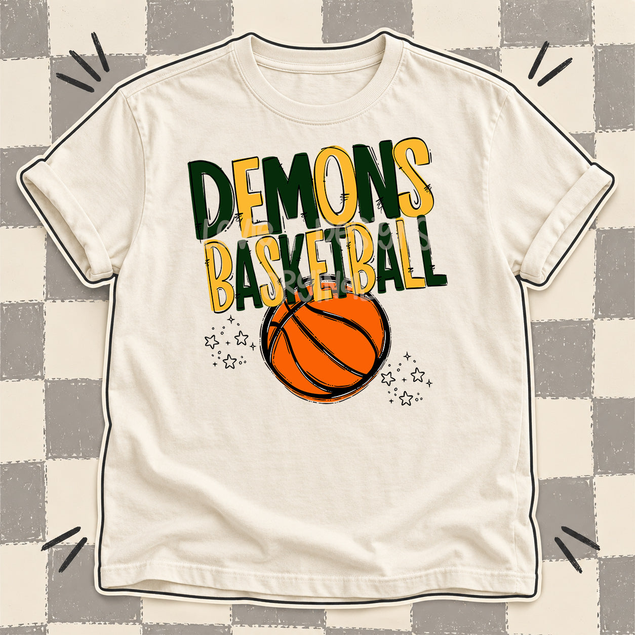 Team Go Basketball Mascots Demons Dark Green Yellow Gold design