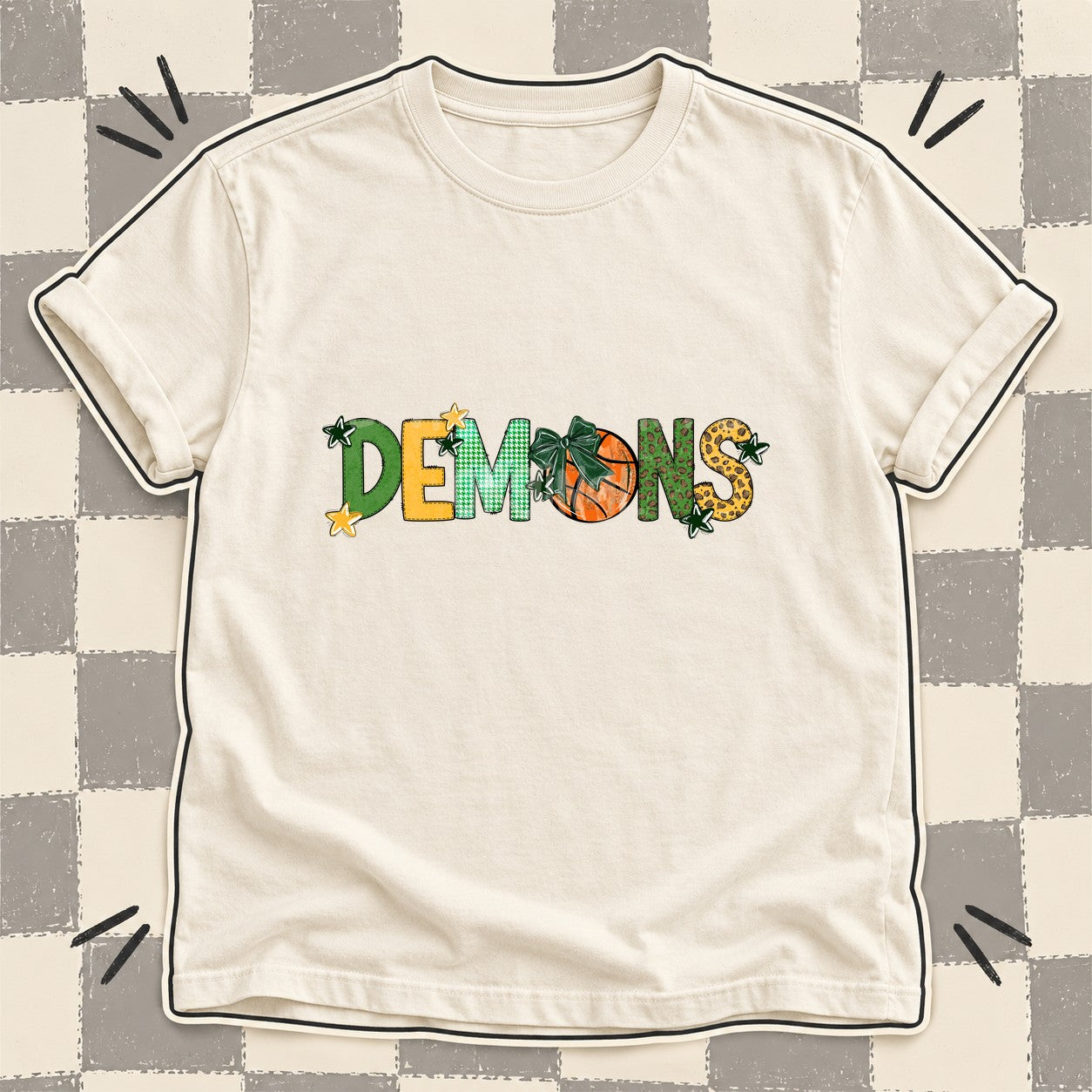 Mixed Doodle Basketball Mascots – Mascot Colors Demons Dark Green Yellow Gold design