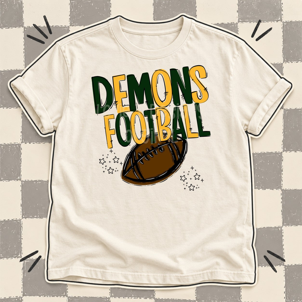 Team Go Football Mascots Demons Dark Green Yellow Gold design