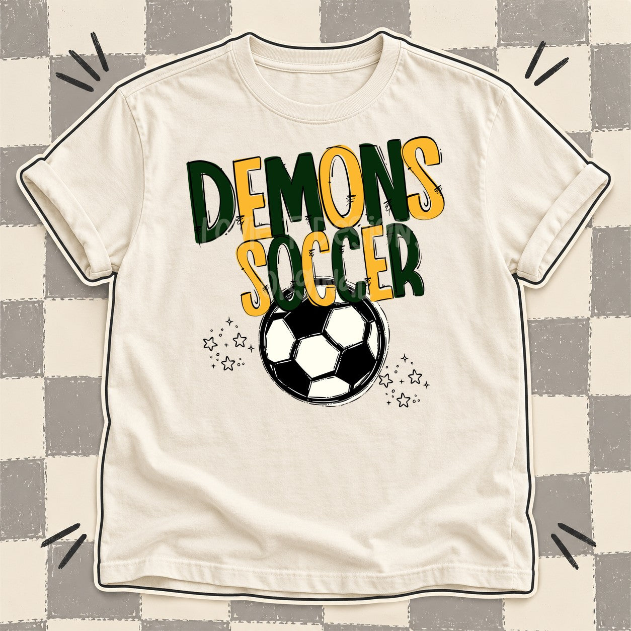 Team Go Soccer Mascots Demons Dark Green Yellow Gold design