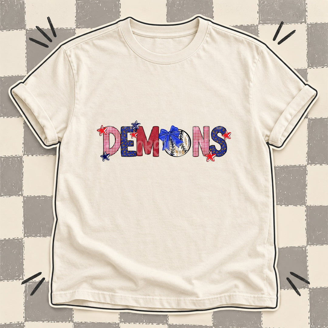 Demons Mixed Doodle Baseball Mascots – Red and Royal DTF transfer mockup