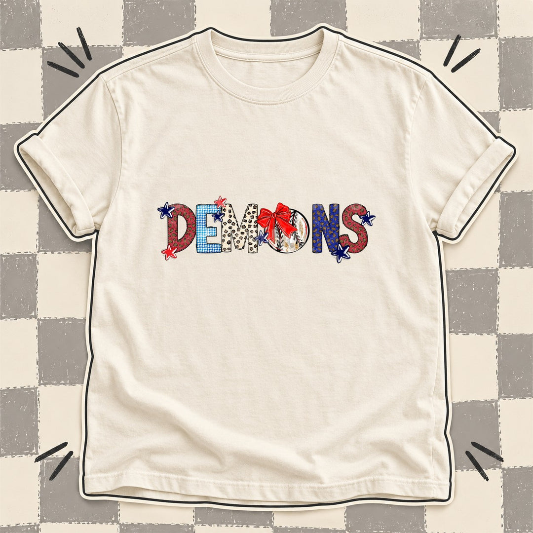 Demons Mixed Doodle Baseball Mascots – Leopard Red Navy DTF transfer mockup