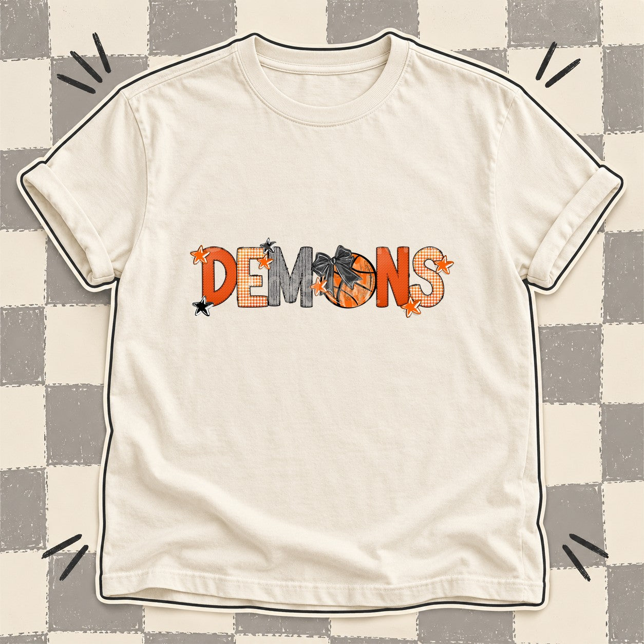 Mixed Doodle Basketball Mascots – Hoops Houndstooth Demons design