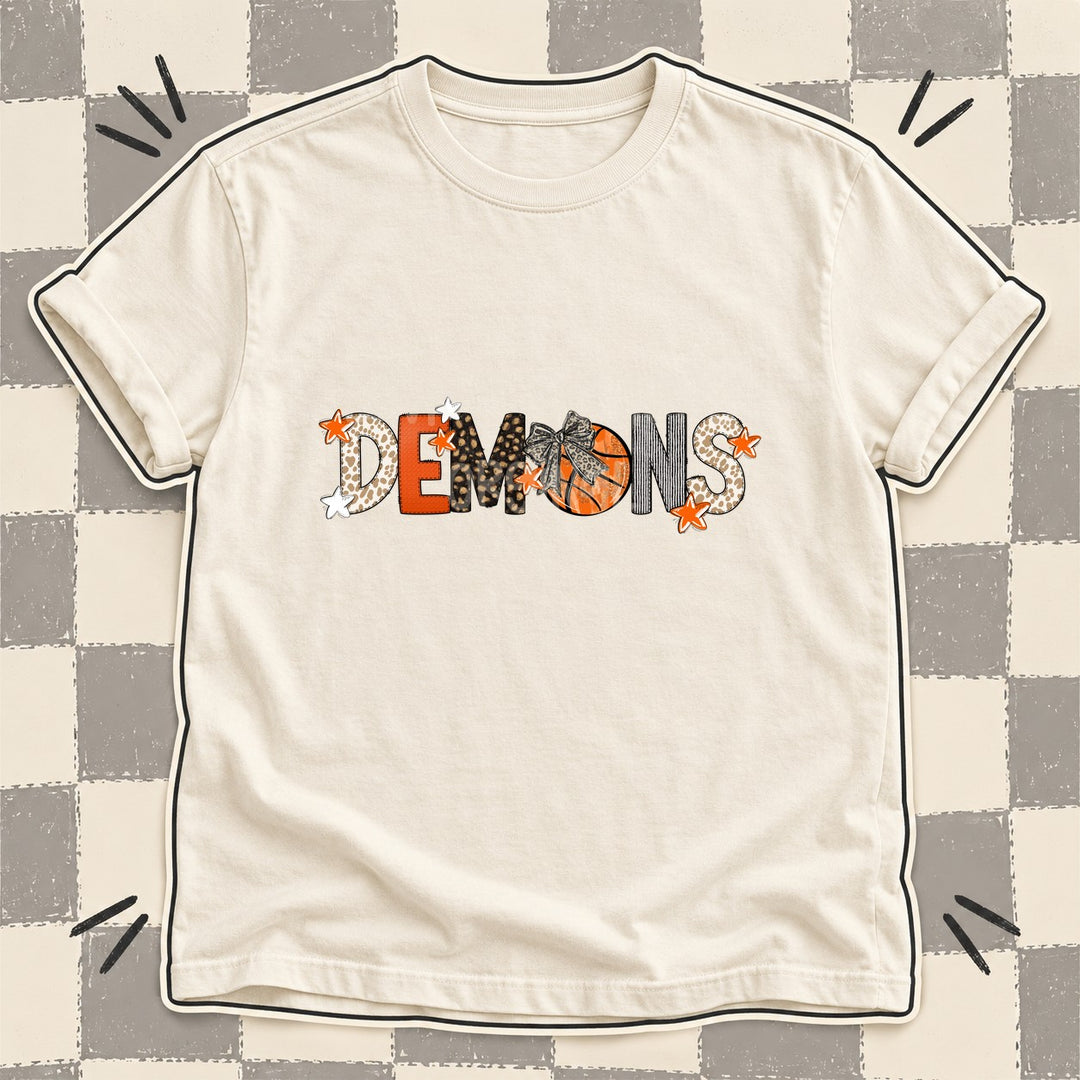 Demons Mixed Doodle Basketball Mascots – Orange and Brown DTF transfer mockup
