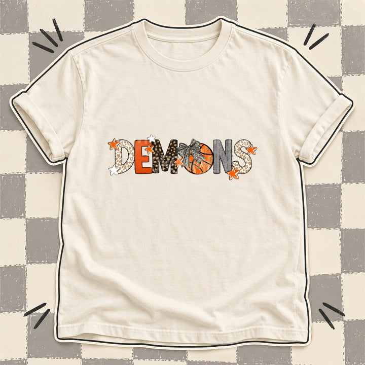Demons Mixed Doodle Basketball Mascots – Orange and Brown DTF transfer mockup