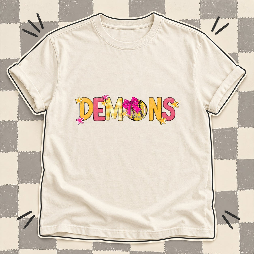 Demons Mixed Doodle Softball Mascots – Stitched Softball DTF transfer mockup