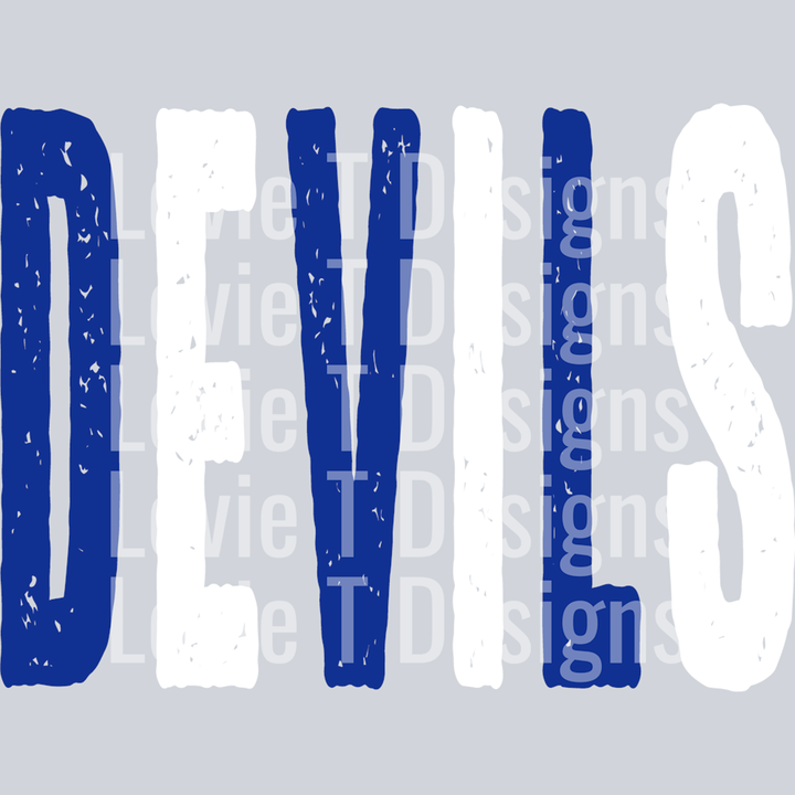 Devils Grunge Mascot Oversized Royal Blue and White – DTF Transfer – product image