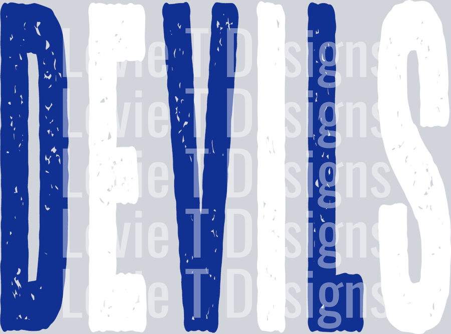 DEVILS GRUNGE MASCOT OVERSIZED ROYAL BLUE AND WHITE