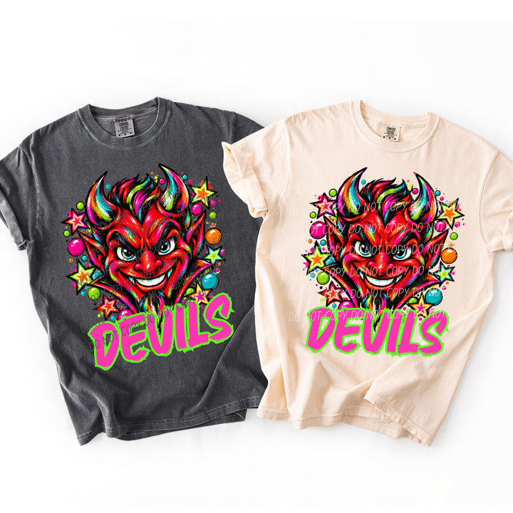 Devils Neon Starstruck mascot DTF transfer