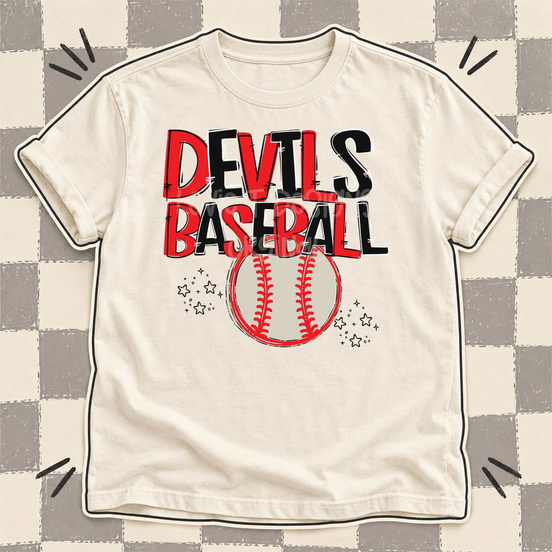 Devils Red Black Team Go Baseball Mascots DTF transfer mockup