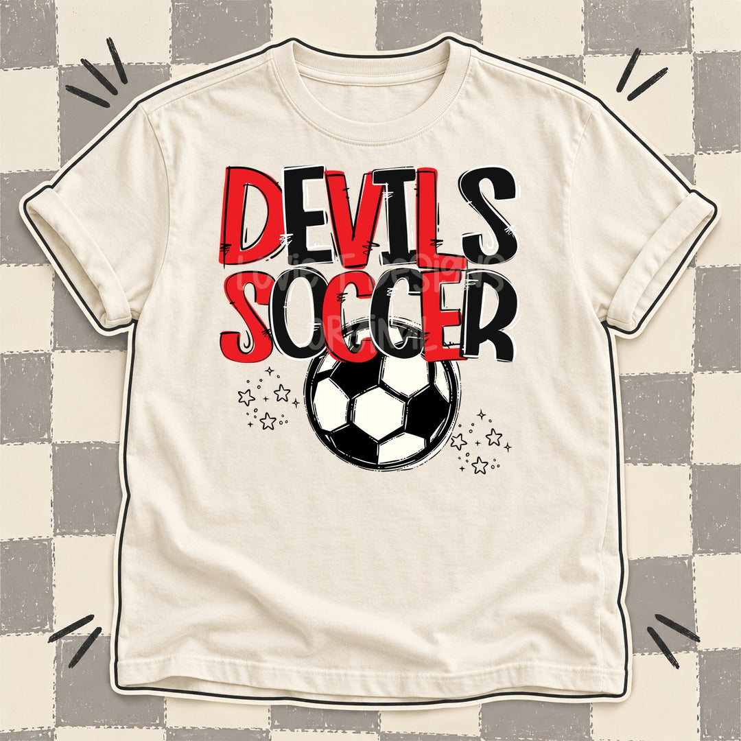 Devils Red Black Team Go Soccer Mascots DTF transfer mockup