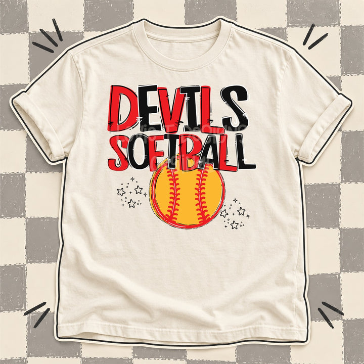 Devils Red Black Team Go Softball Mascots DTF transfer mockup