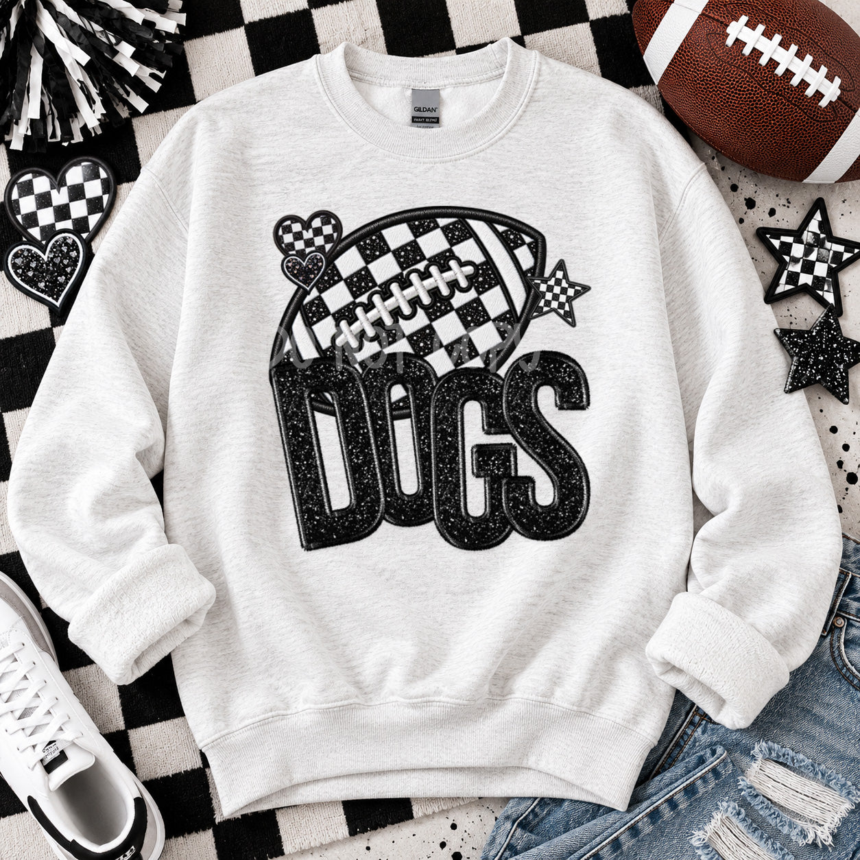 Checkered Football Faux Embroidery Mascots DOGS design