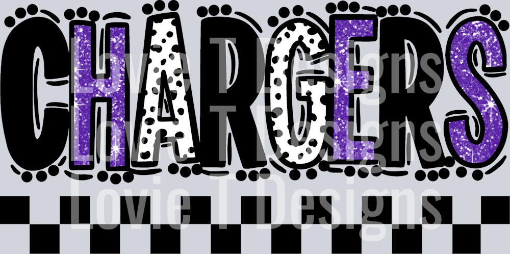 DOODLE DOT MASCOT CHARGERS BLACK AND PURPLE