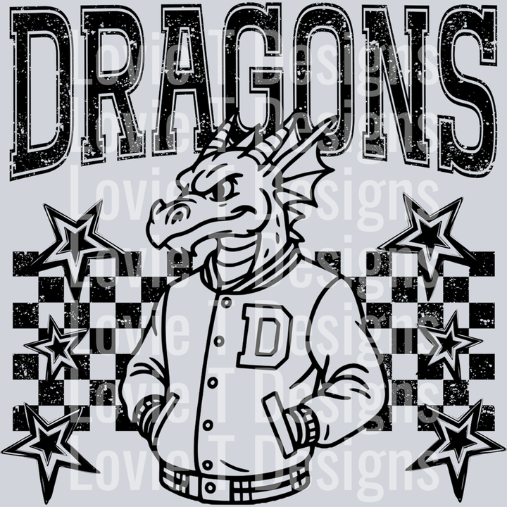 Dragons Checkered and Stars – DTF Transfer – product image