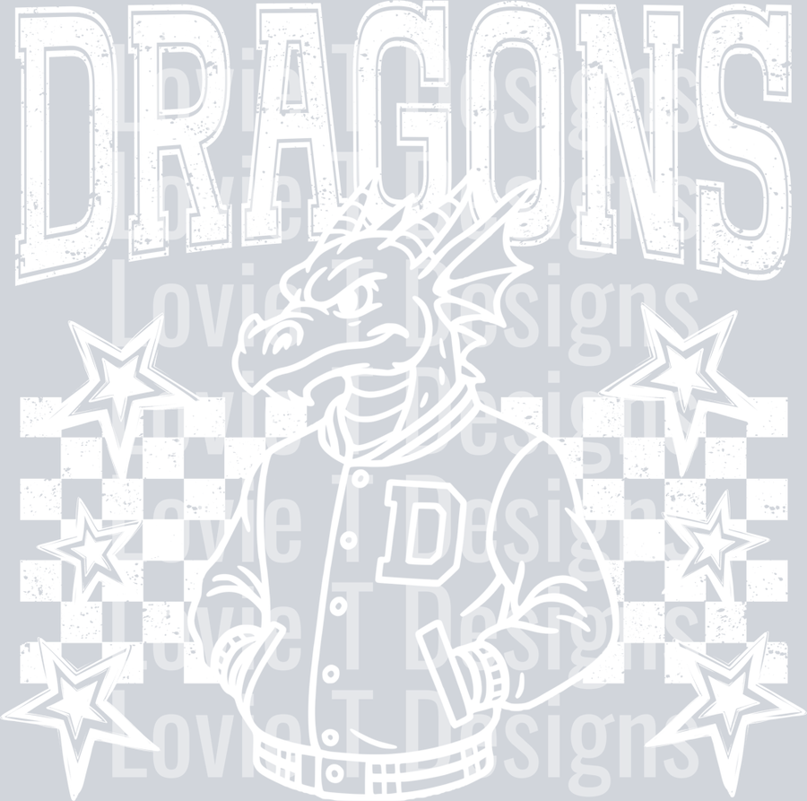 Dragons_Checkered_And_Stars White Print
