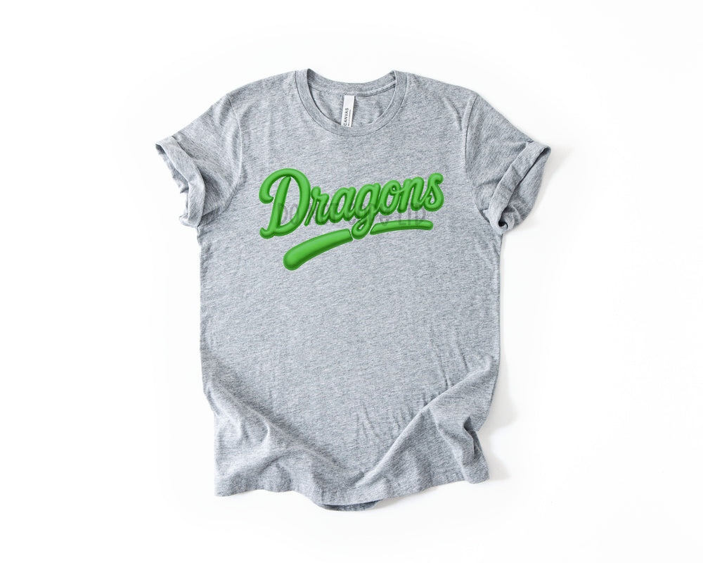 Dragons Faux Puff Kelly Green DTF transfer design – image 1