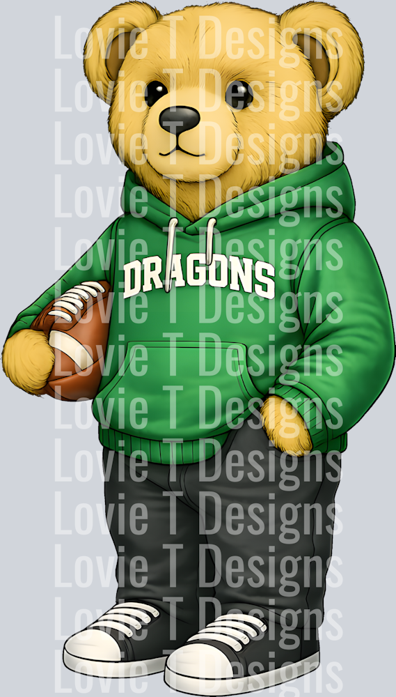 DRAGONS FOOTBALL BEAR GREEN HOODIE