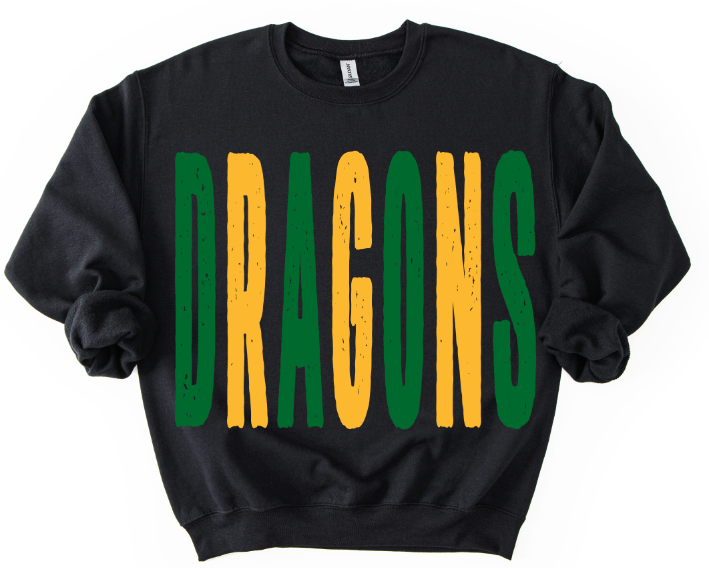 Dragons Kelly Green and Yellow Grunge Mascot DTF transfer design – image 1