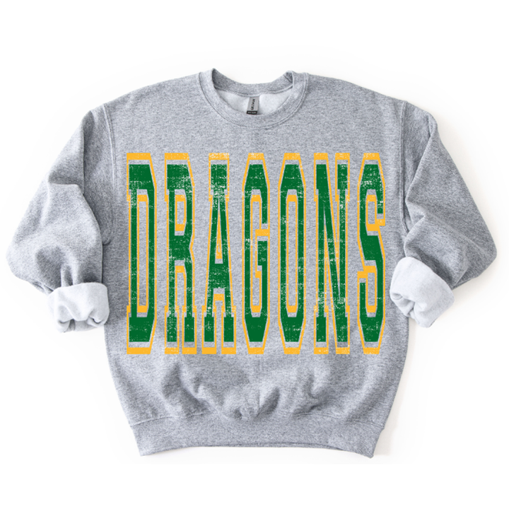 Dragons Kelly Green and Yellow Varsity Style – DTF Transfer – product image