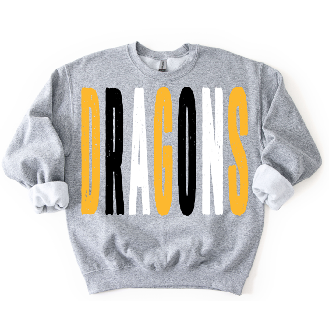 Dragons Yellow Gold Black and White Grunge Mascot – DTF Transfer – product image