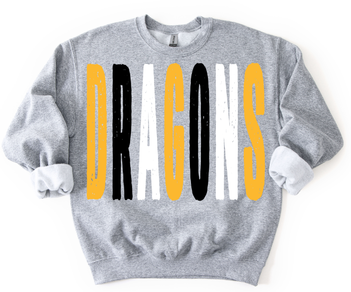 Dragons Yellow Gold Black and White Grunge Mascot DTF transfer design – image 1