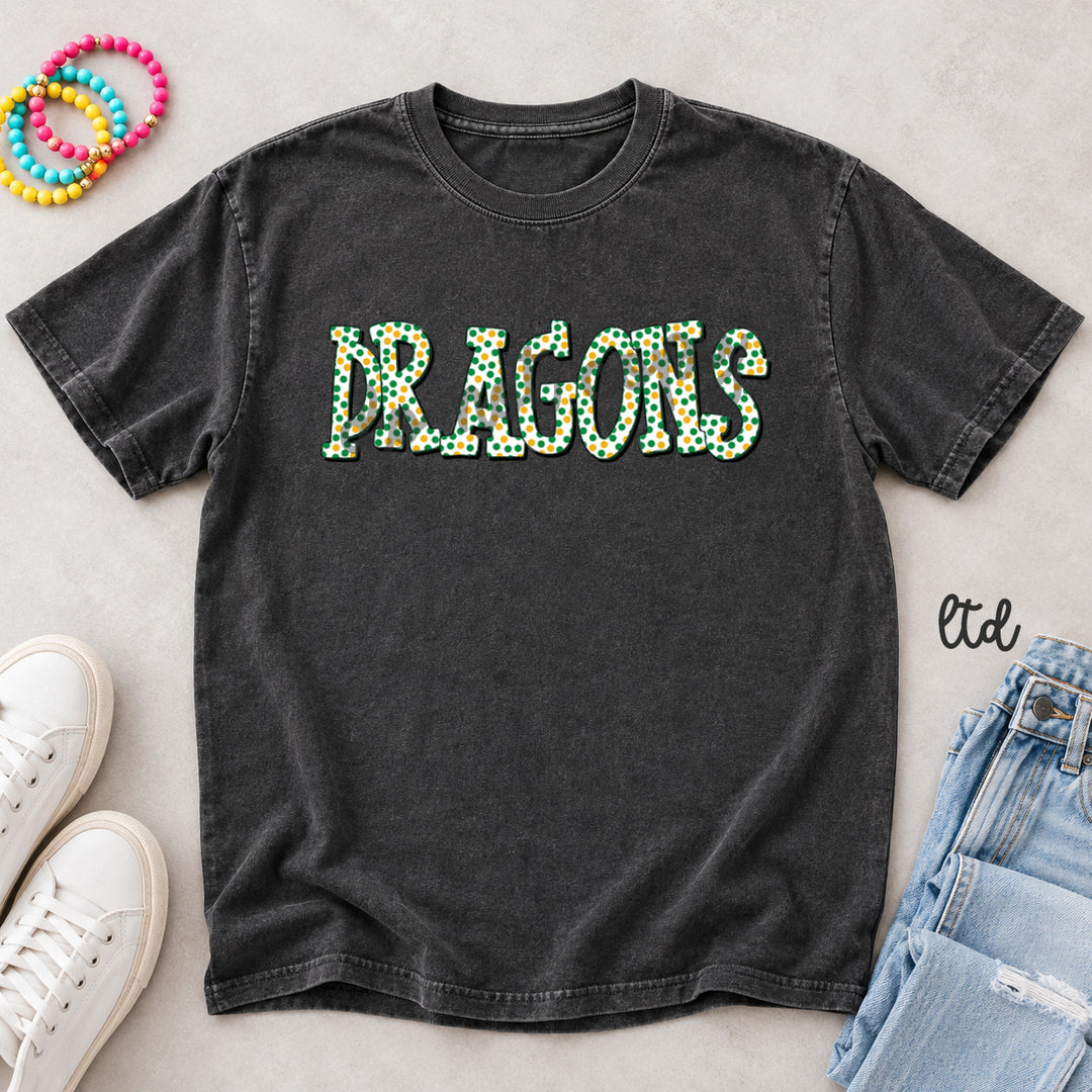 Dragons Green Gold Polka Dot Mascots DTF transfer mockup