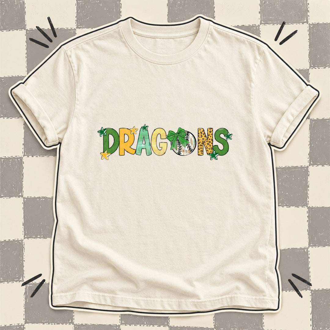 Dragons Green Yellow Gold Mixed Doodle Baseball Mascots – Mascot Colors DTF transfer mockup