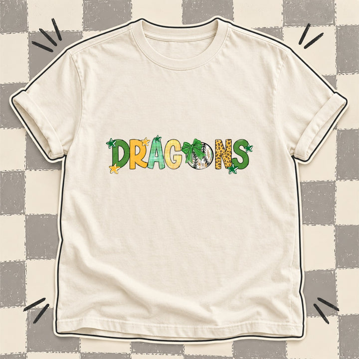 Dragons Green Yellow Gold Mixed Doodle Baseball Mascots – Mascot Colors DTF transfer mockup