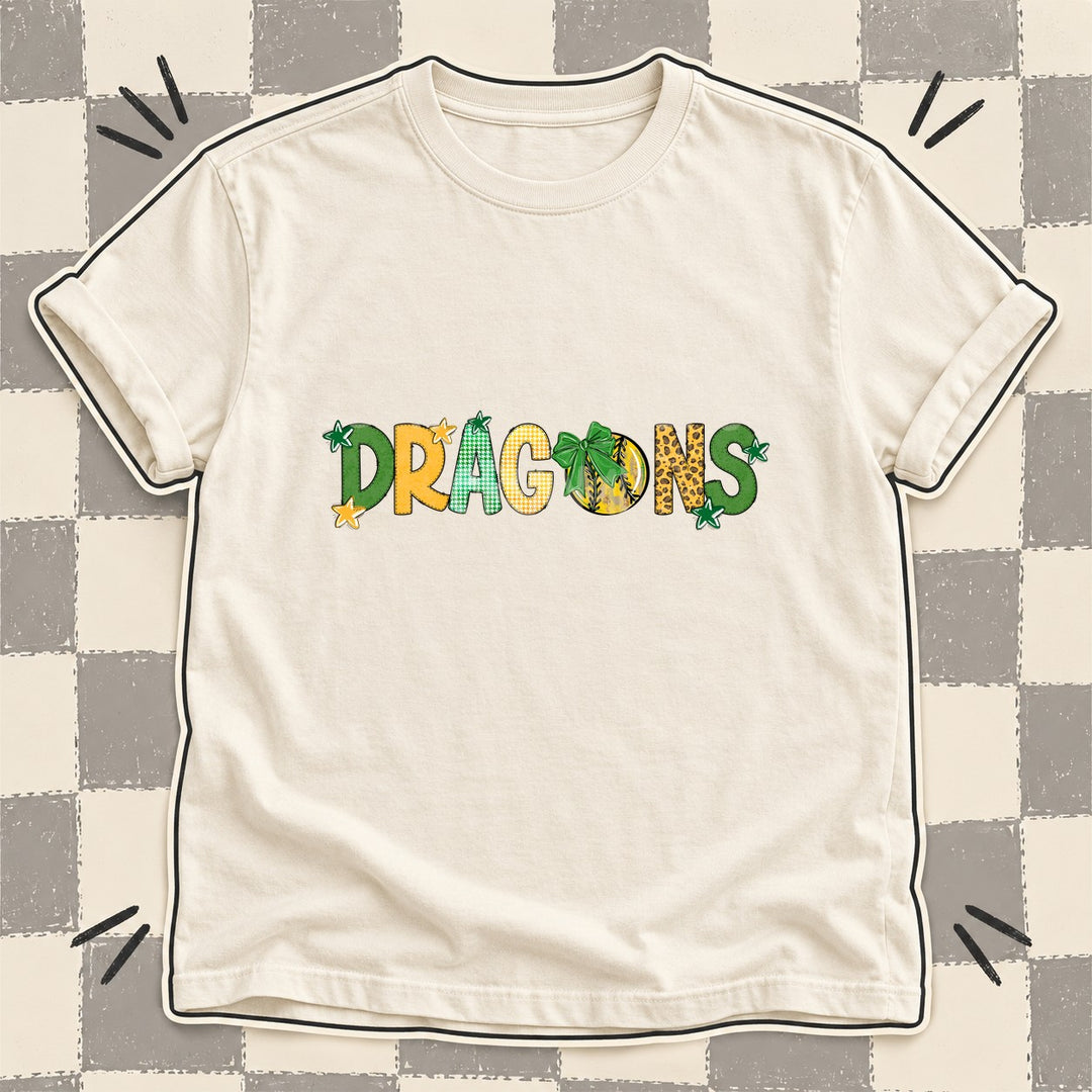 Dragons Green Yellow Gold Mixed Doodle Softball Mascots – Mascot Colors DTF transfer mockup