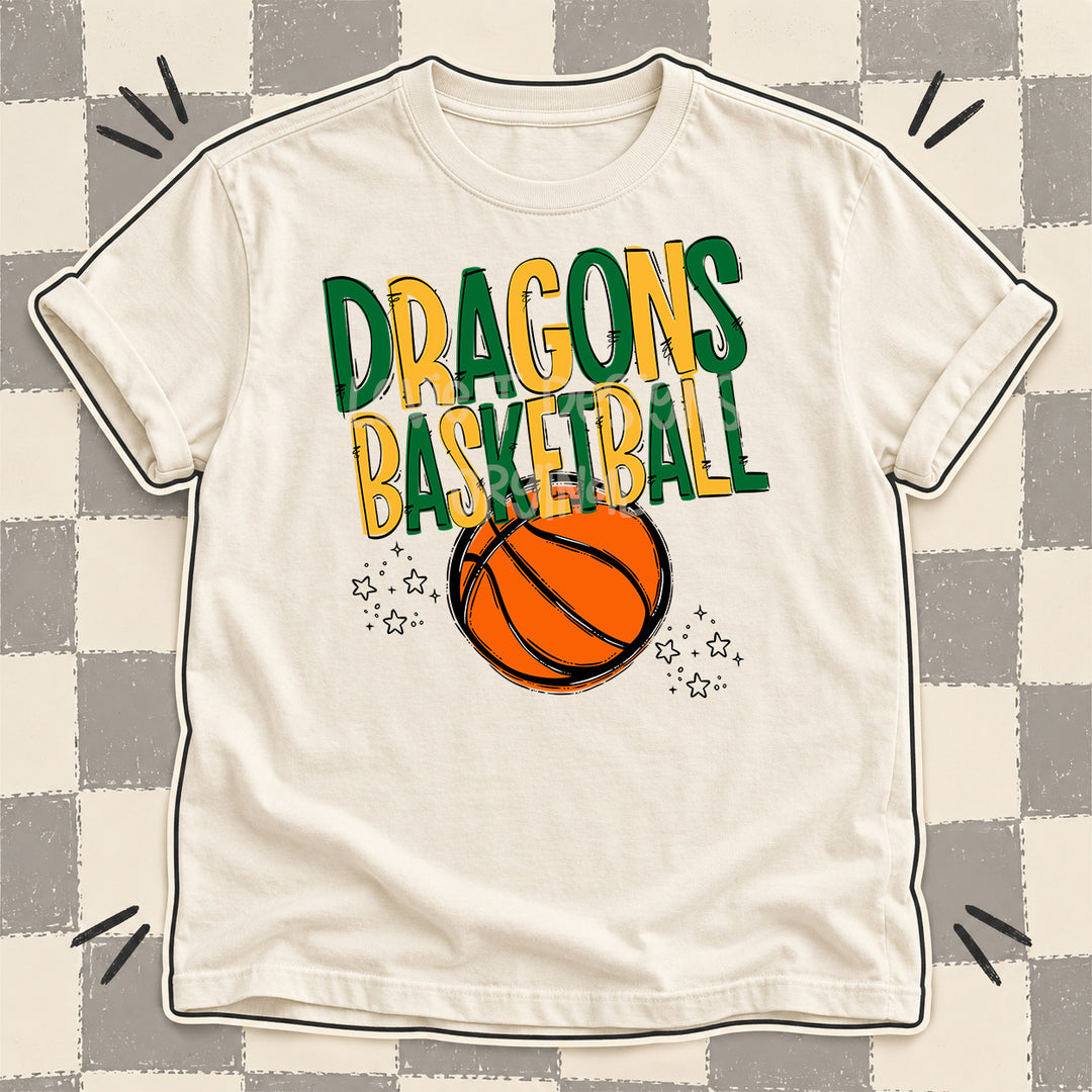 Dragons Kelly Green Yellow Gold Team Go Basketball Mascots DTF transfer
