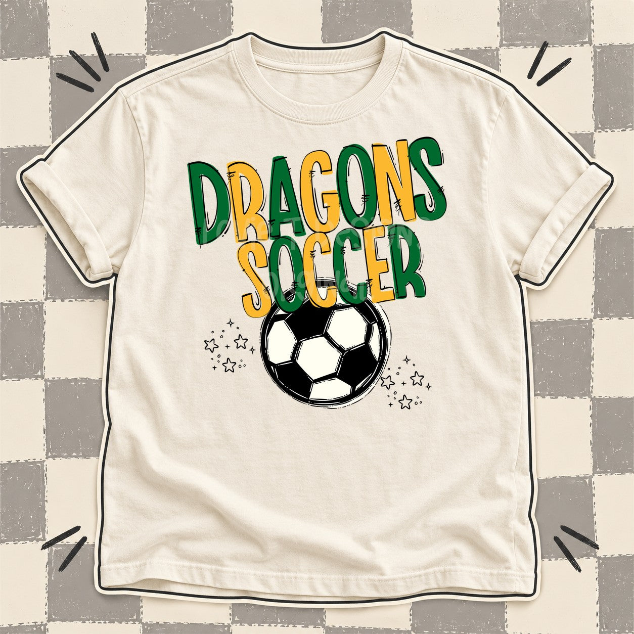 Team Go Soccer Mascots Dragons Kelly Green Yellow Gold design