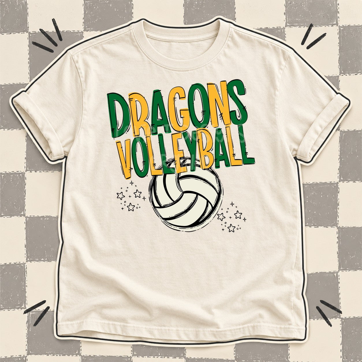 Team Go Volleyball Mascots Dragons Kelly Green Yellow Gold design