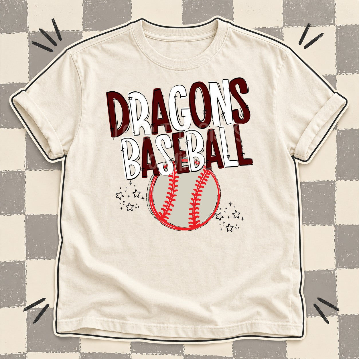 Team Go Baseball Mascots Dragons Maroon White design