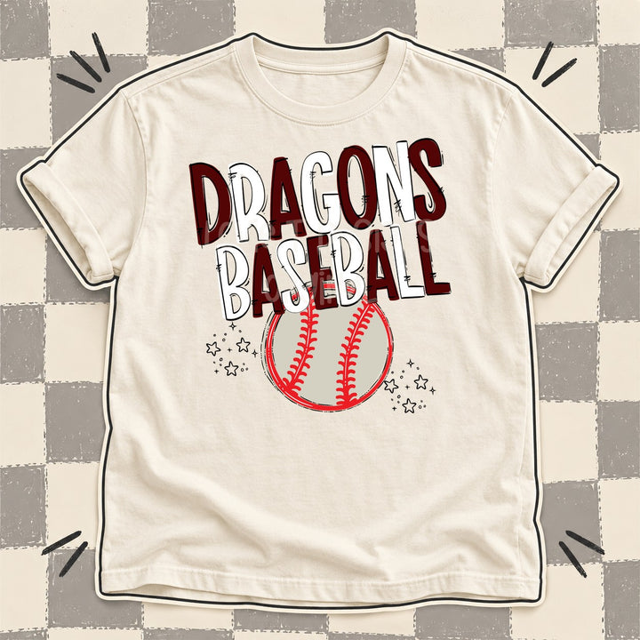 Dragons Maroon White Team Go Baseball Mascots DTF transfer mockup
