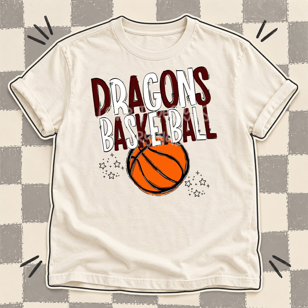 Dragons Maroon White Team Go Basketball Mascots DTF transfer