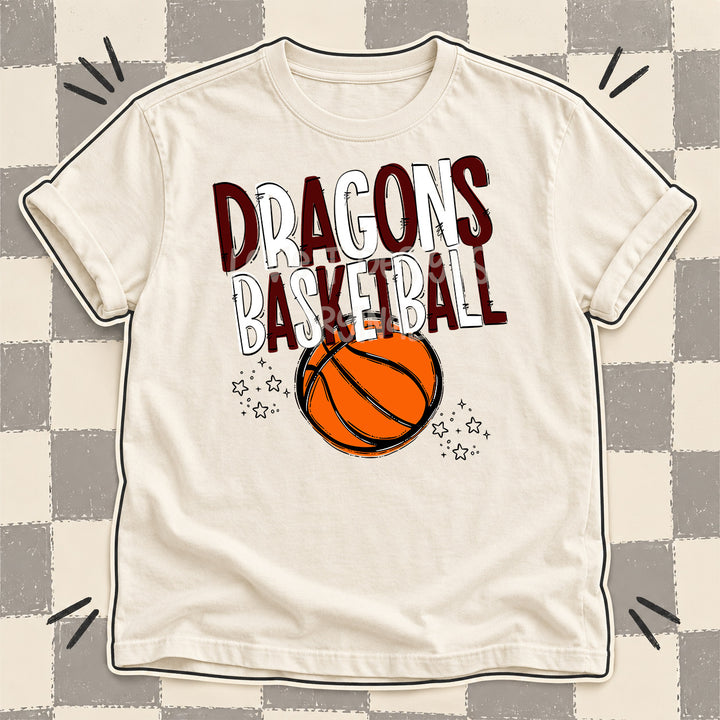 Dragons Maroon White Team Go Basketball Mascots DTF transfer