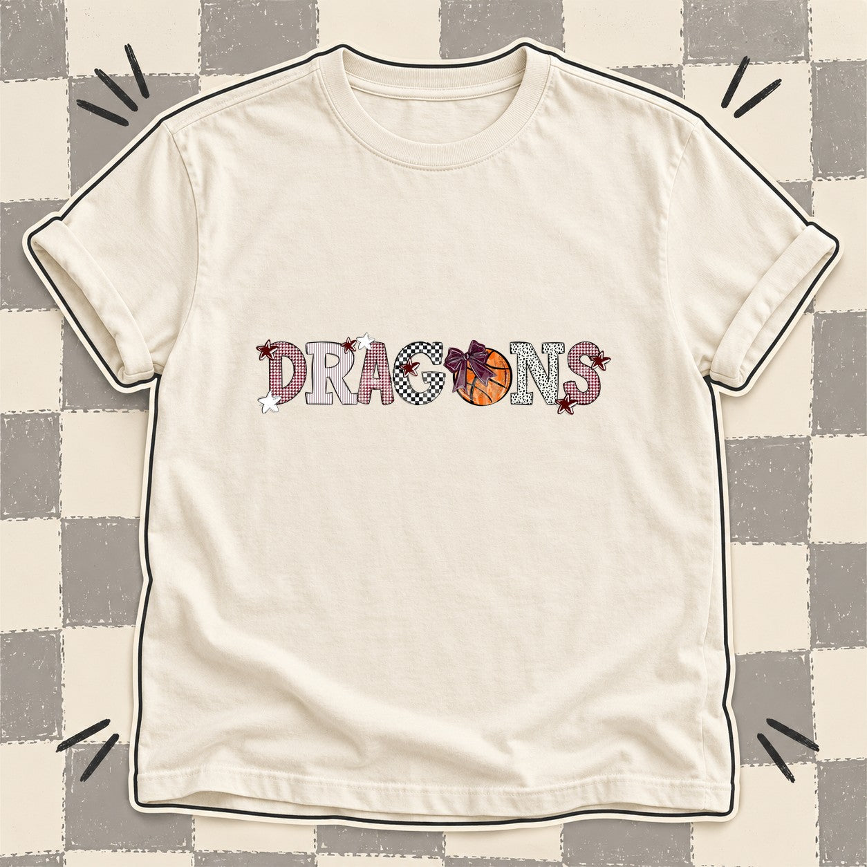 Mixed Doodle Basketball Mascots – Mascot Colors Dragons Maroon White design