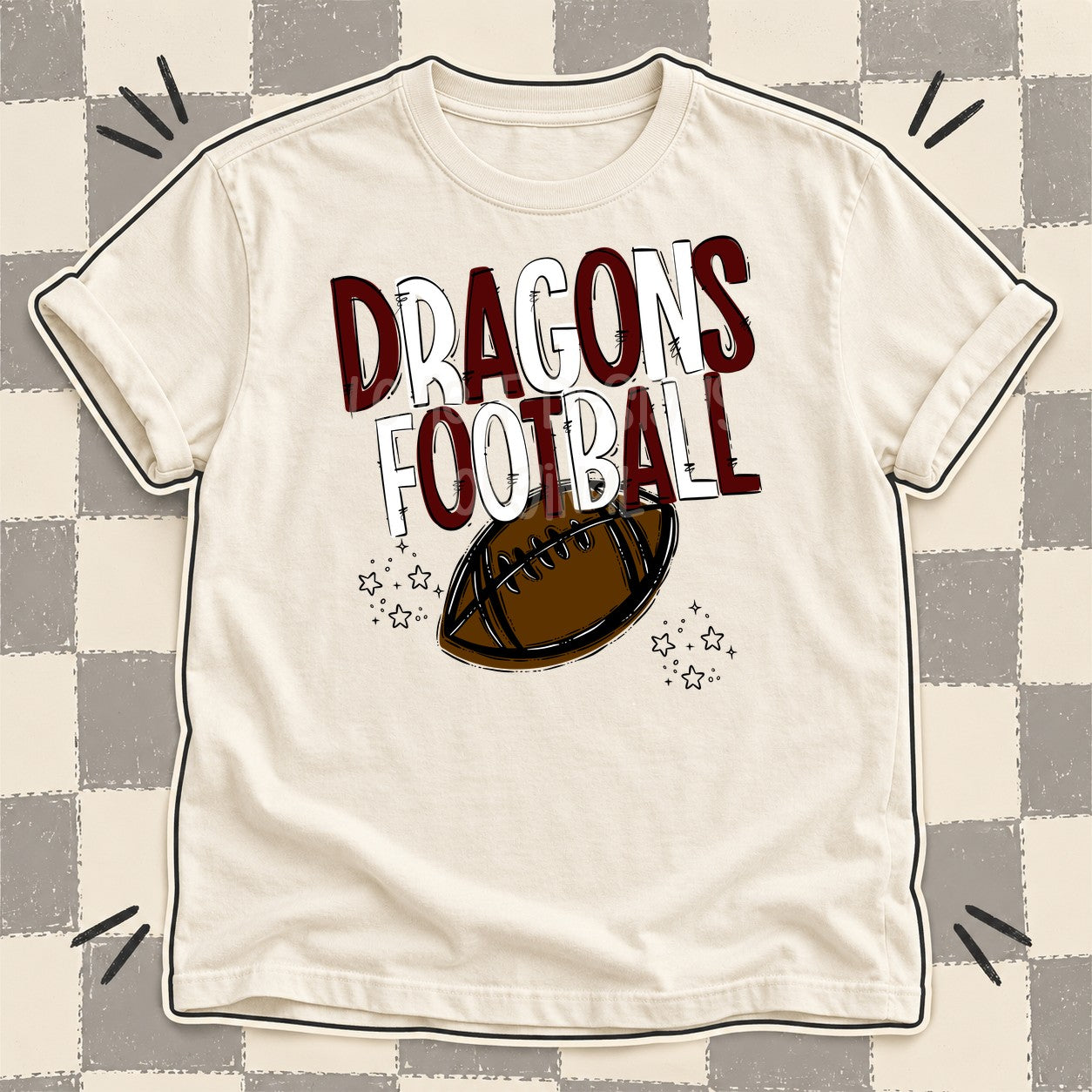 Team Go Football Mascots Dragons Maroon White design