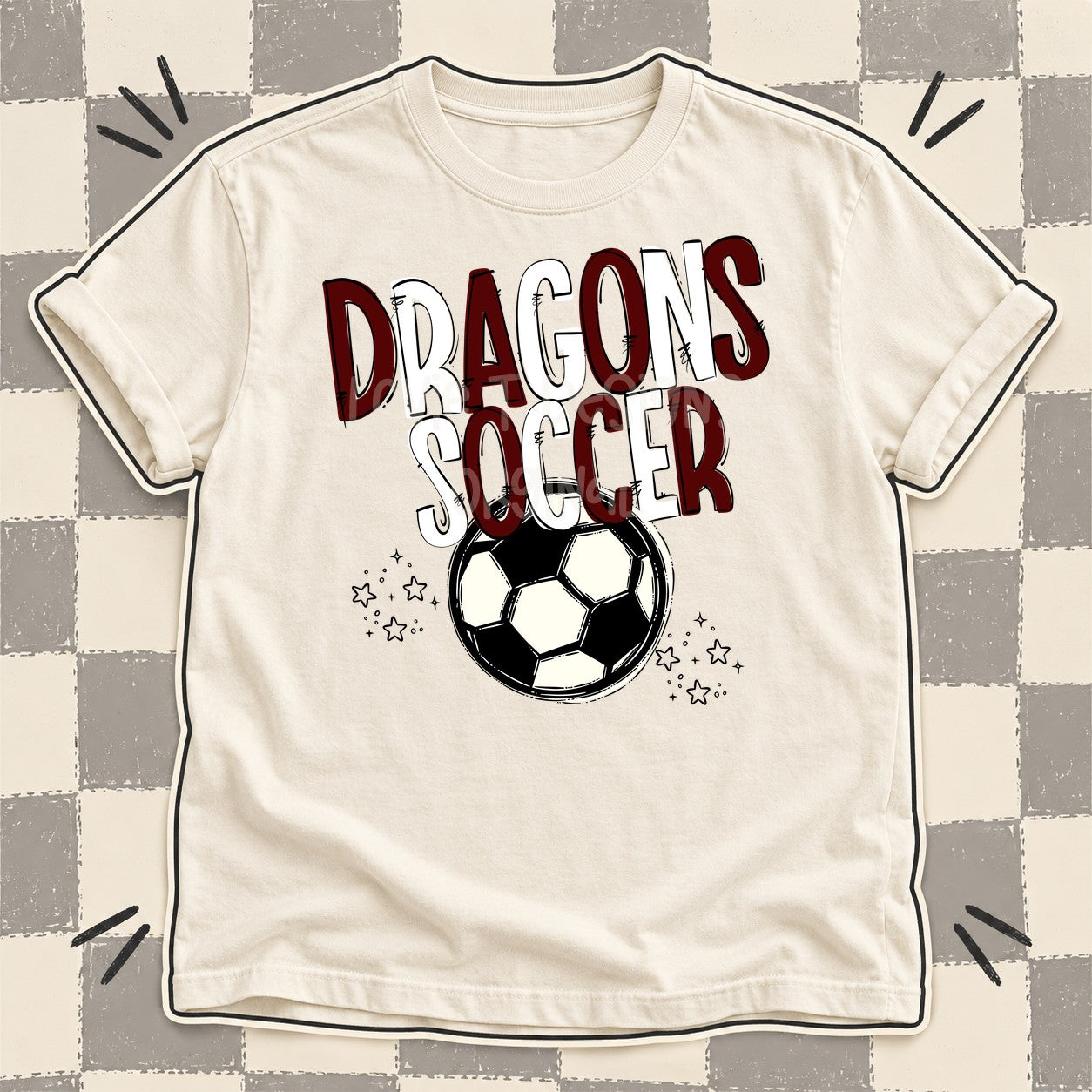 Team Go Soccer Mascots Dragons Maroon White design