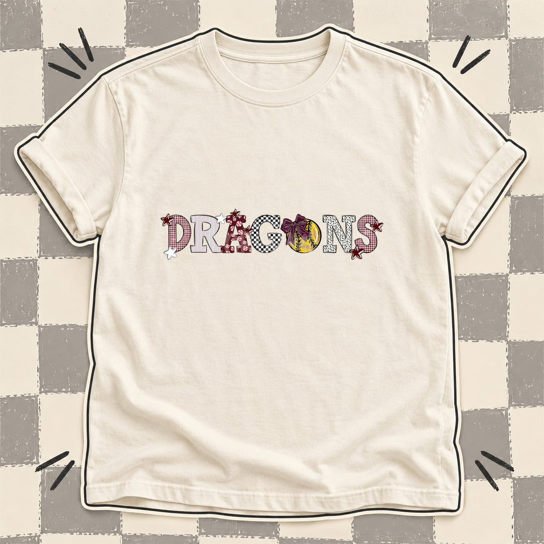 Dragons Maroon White Mixed Doodle Softball Mascots – Mascot Colors DTF transfer mockup