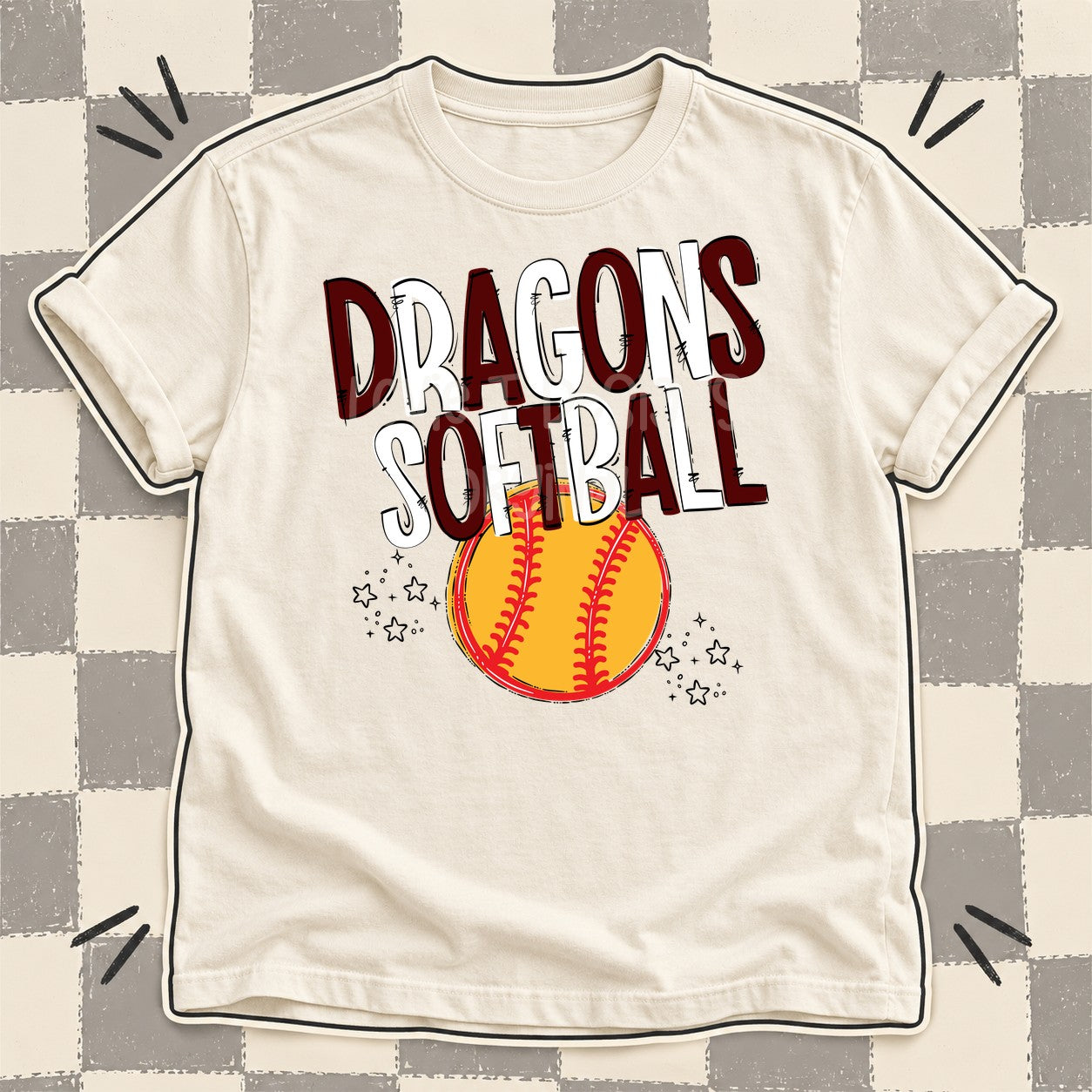 Team Go Softball Mascots Dragons Maroon White design