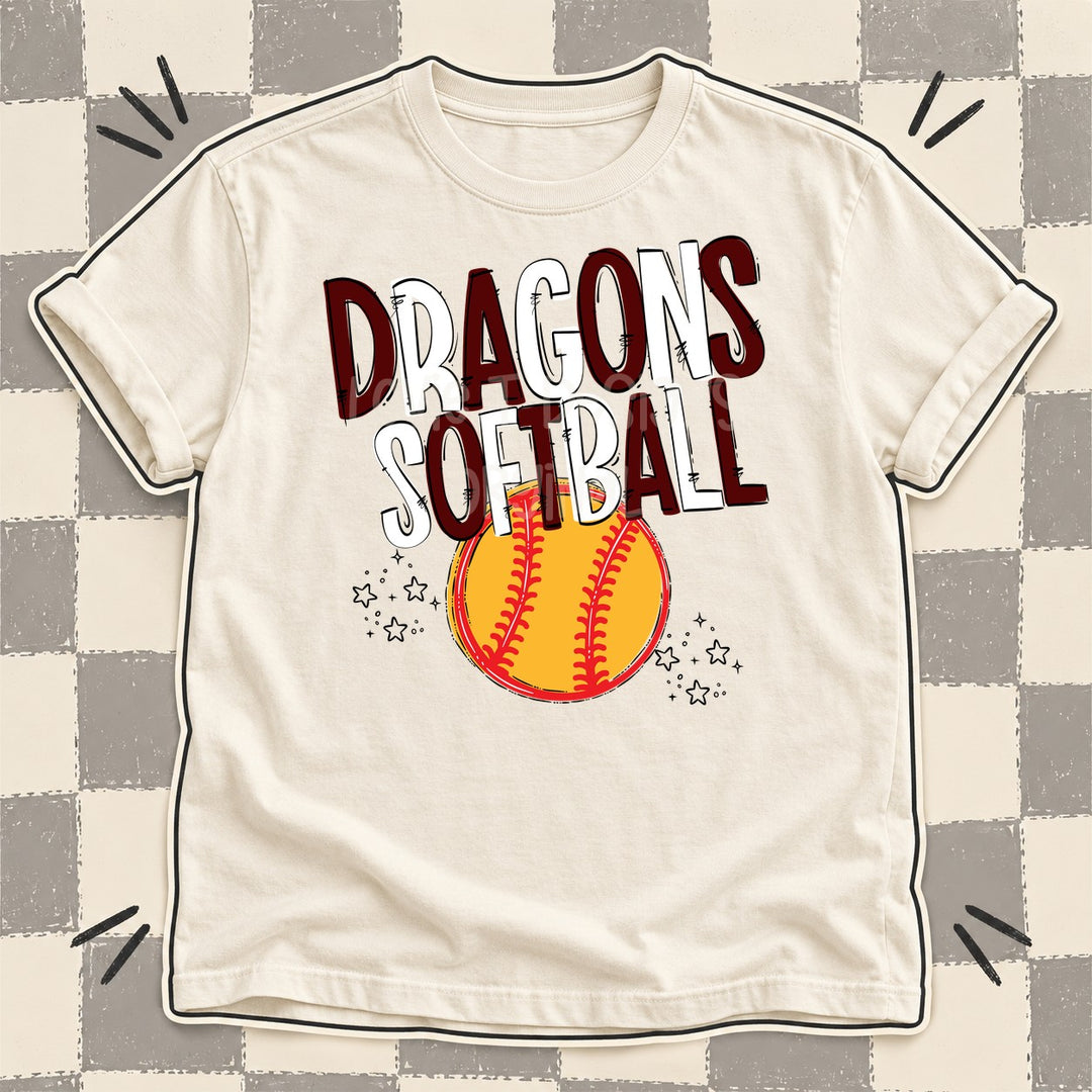 Dragons Maroon White Team Go Softball Mascots DTF transfer mockup